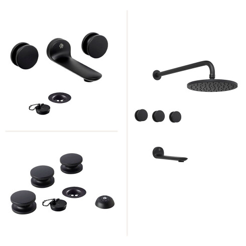 JUEGO DE GRIFERIA INCLUYE LAVATORIO DE PARED DUCHA Y BIDET NEGRO