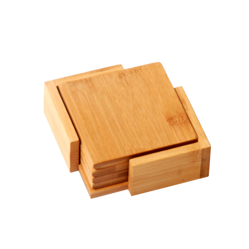 Set de 4 Posavasos de Bambú Cuadrados 10x10 cm con Soporte Set de 4 Posavasos de Bambú Cuadrados 10x10 cm con Soporte