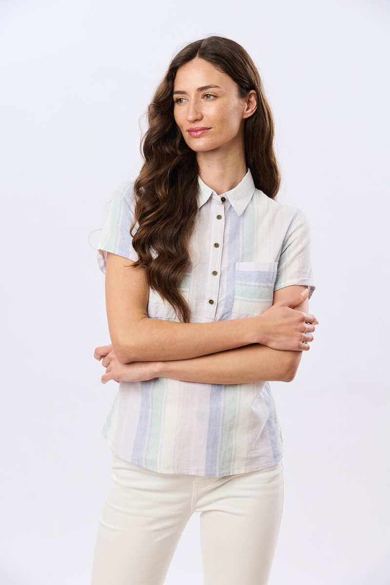 CAMISA RAYADA DE LINO - Lila 