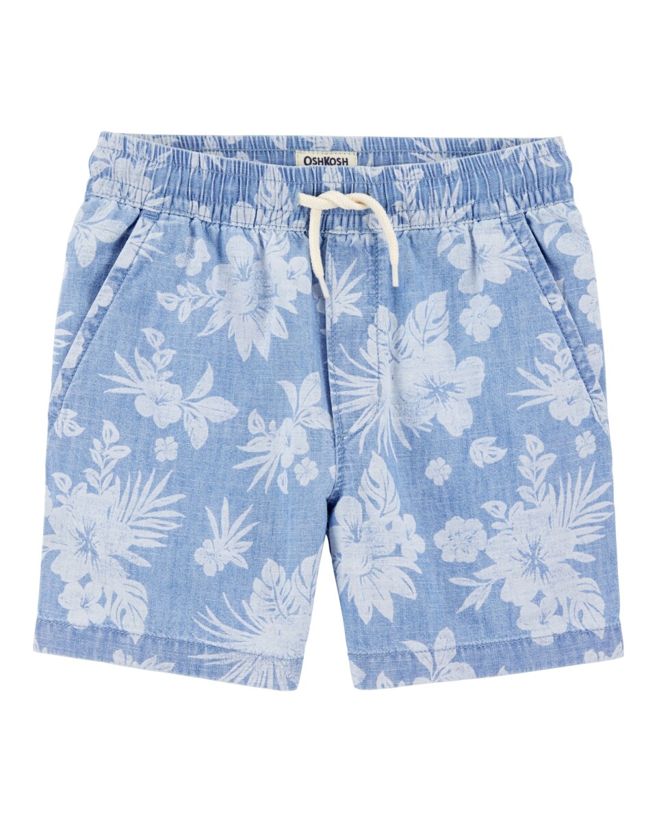 Short de chambray, diseño tropical 