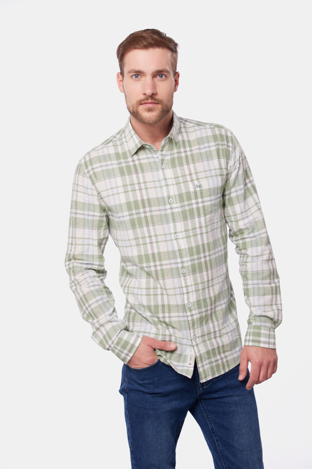 CAMISA DE LINO A CUADROS Verde