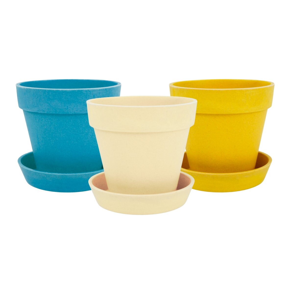 Set de 3 macetas de plastico con plato 