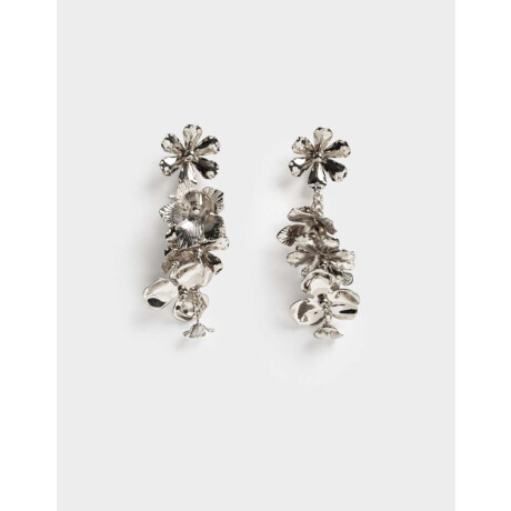 Aros Colgantes Largos De Flor Plateado