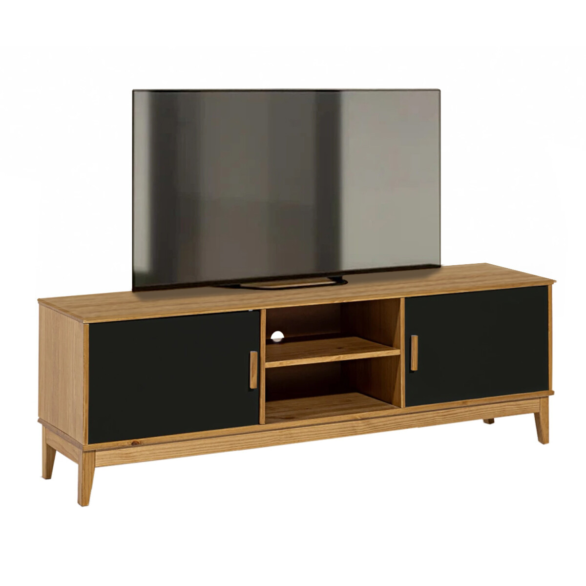 RACK APARADOR PARA TV 2 PUERTAS EN MADERA MACIZA - NEGRO 