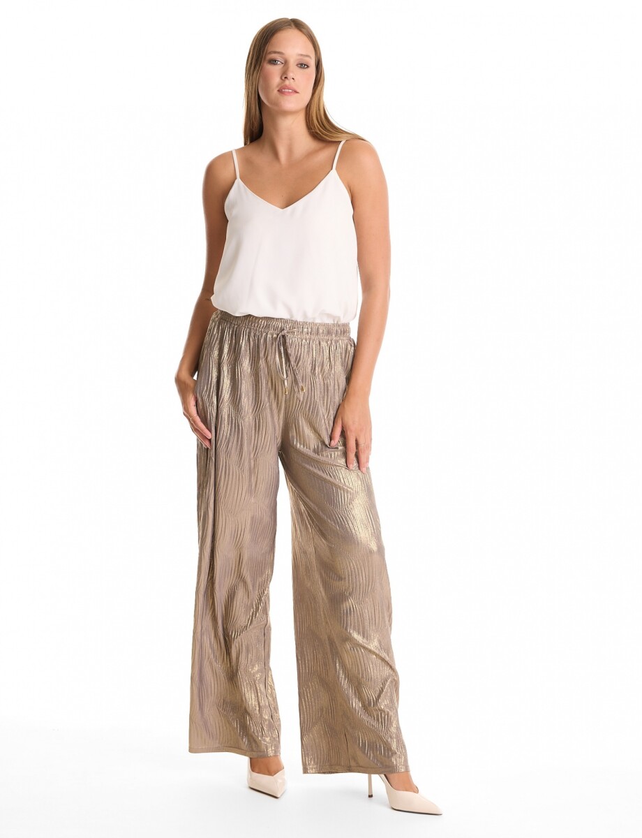 Pantalon Wide Leg Plisado - Dorado 