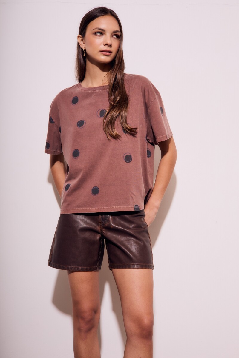Remera Algodon Lunares Marron Marron