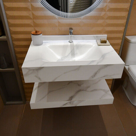 MUEBLE MARCHI DE PIEDRA TIPO CARRARA CON ESTANTE INCL VALVULA - 80X50X15 GAMAS DE BLANCO