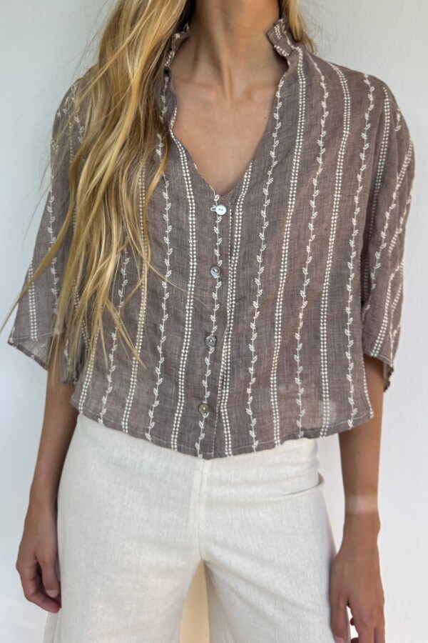 Blusa Almu Bordada Chocolate
