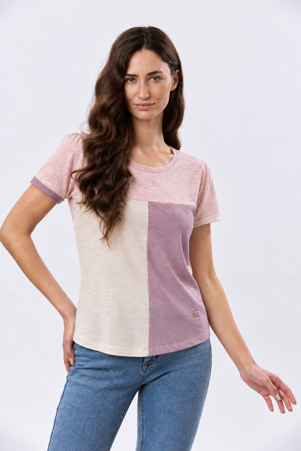 REMERA COMBINADA DE ALGODÓN Coral
