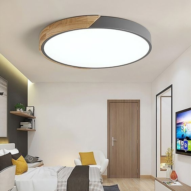 Luminaria Plafon Led Diám 40cm Metal Y Madera Varios Colores Gris