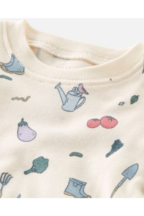 Pijama dos piezas de algodón orgánico, remera y pantalón, diseño huerto Sin color