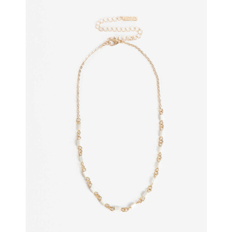 Collar Corto Metal Y Nácar Dorado