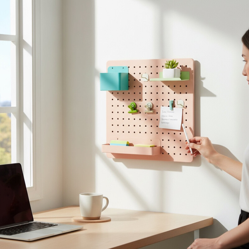 Gancho recto tipo L para panel perforado pegboard metálico Blanco