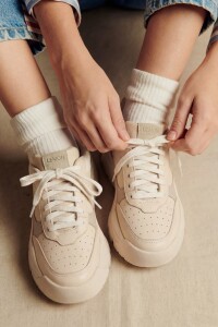 Zapatilla Cuero Combinada Nácar