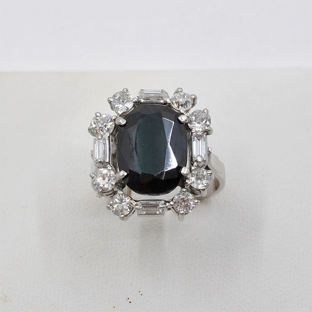 Anillo Antiguo Oro 18K, Brillantes Y Zafiro Anillo Antiguo Oro 18K, Brillantes Y Zafiro
