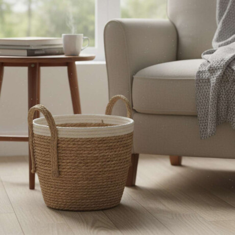 Canasto Mimbre Con Borde De Hilo Home Class 35 X 30 Cm