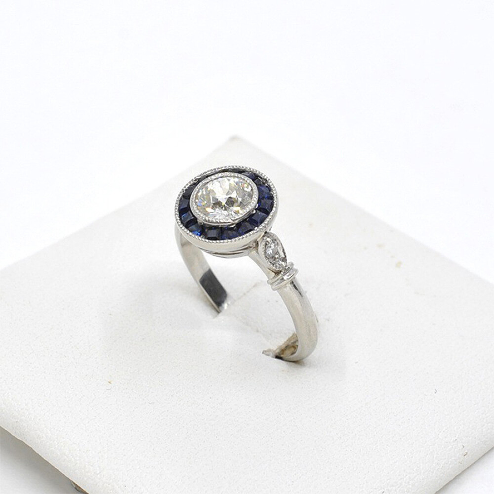 Anillo Platino, Brillantes Y Zafiros Sinteticos Anillo Platino, Brillantes Y Zafiros Sinteticos