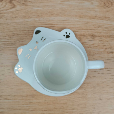 Taza Y Plato De Cerámica Gatito Blanco