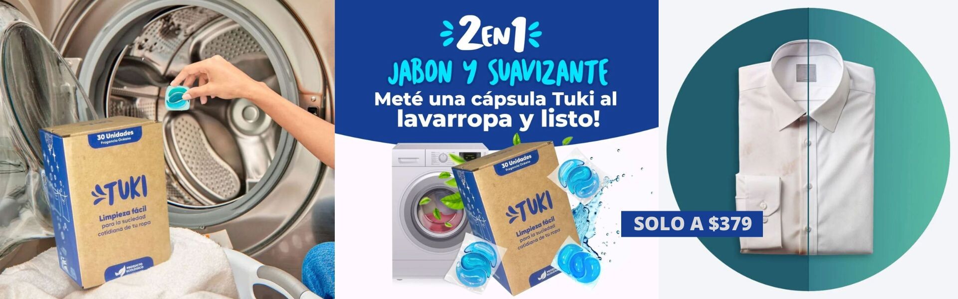 Cápsulas Tuki 2en1: jabón y suavizante ecológico