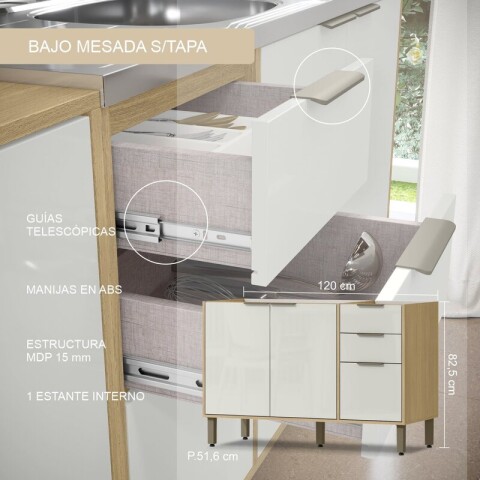 Kit de Cocina Modular Completo Gloria Mdp 15mm Bajo Mesadas - Aeréos - Torre - Panelero - Castaño / Off White Kit de Cocina Modular Completo Gloria Mdp 15mm Bajo Mesadas - Aeréos - Torre - Panelero - Castaño / Off White