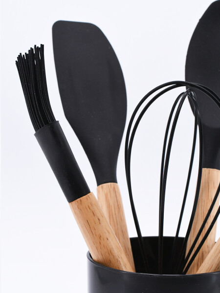MENAJE SET CON PORTA UTENSILLOS NEGRO