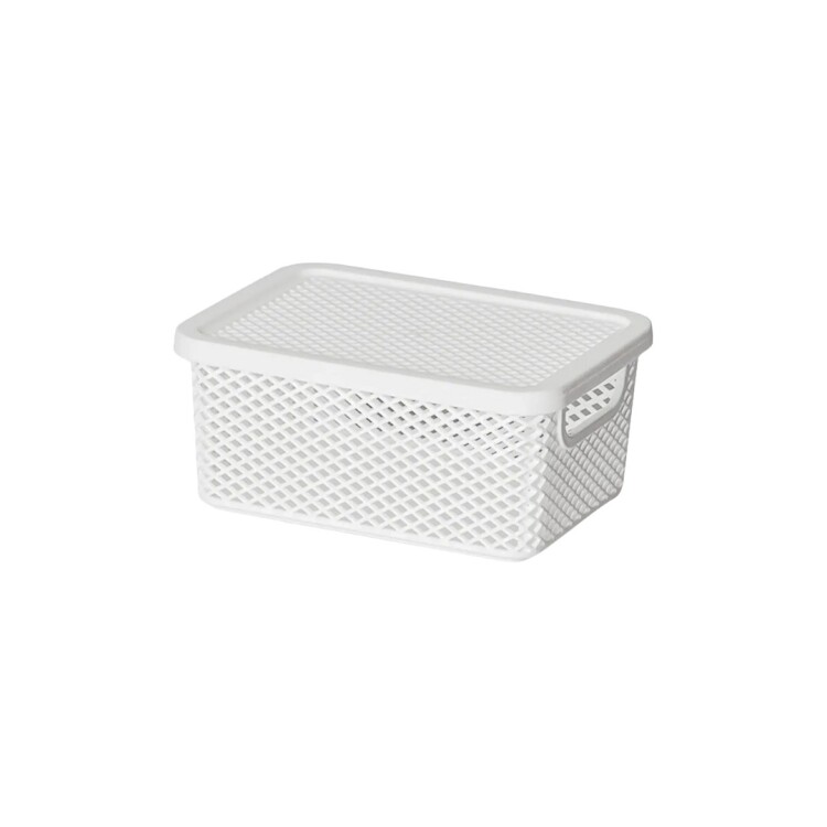 CAJA CESTO ORGANIZADOR SIMIL RATTAN 18X13X8CM Blanco