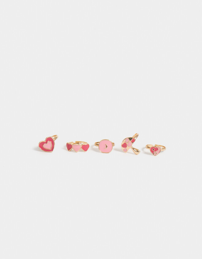 Anillos Infantiles Con corazón Set De 5 Anillos Infantiles - Rosa Pastel