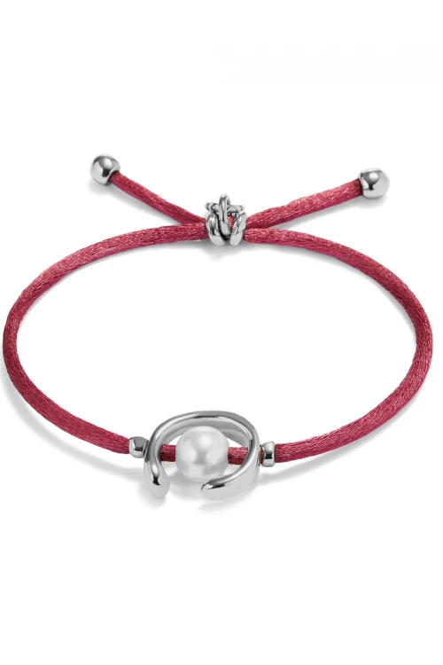 PULSERA DE HILO MALVA CON PERLA SHELL FORNITURA BAÑADA EN PLATA DE LEY. Pulsera