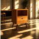 Mesa De Luz Nordica Retro Dormitorio 1 Estantes 1 Cajon Pro Marrón