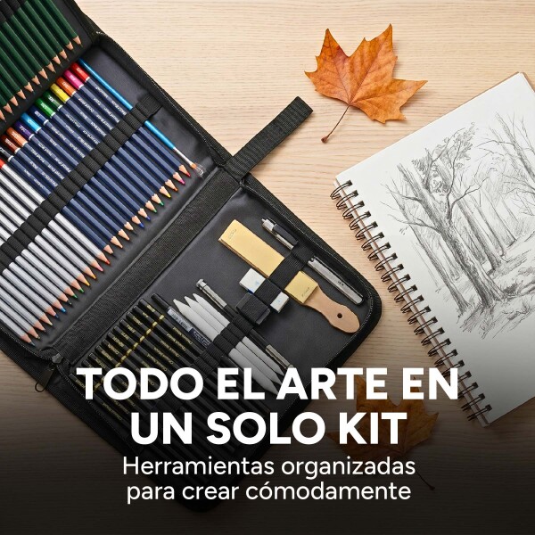 Set Arte Dibujo Kit 72 Pcs Lápices Colores Cuaderno Estuche Negro