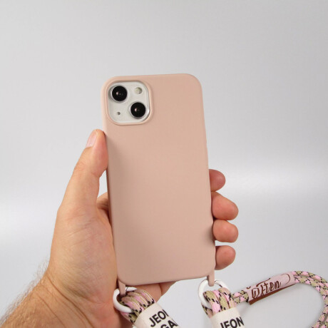 Protector Case SIlicona con Correa para iPhone 15 Pink sand