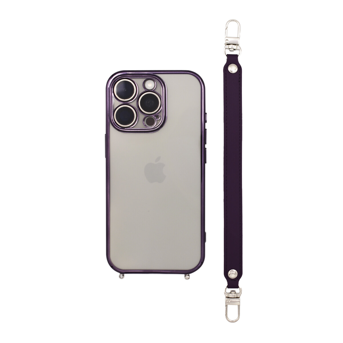 Protector para iPhone 16 Pro bordes violeta con correa 