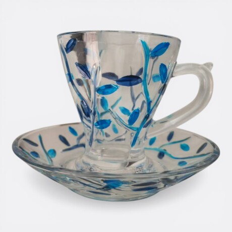 Set Taza Y Plato Tipo Vitral Colorido Modelo 3