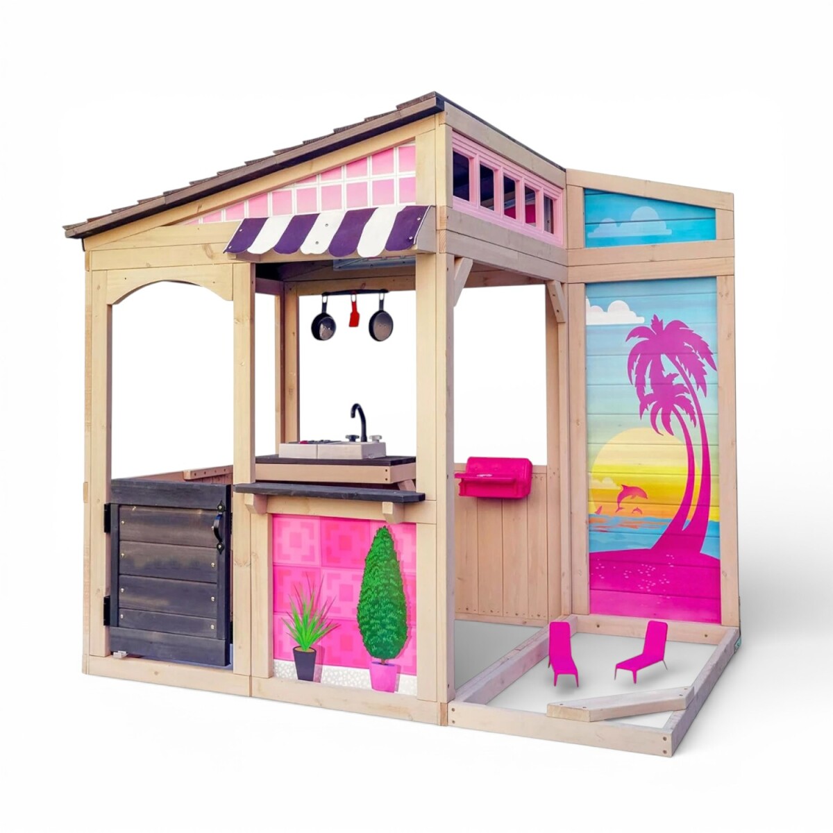 Casita de Juegos de Madera – Estilo Playa con Cocinita y Accesorios 