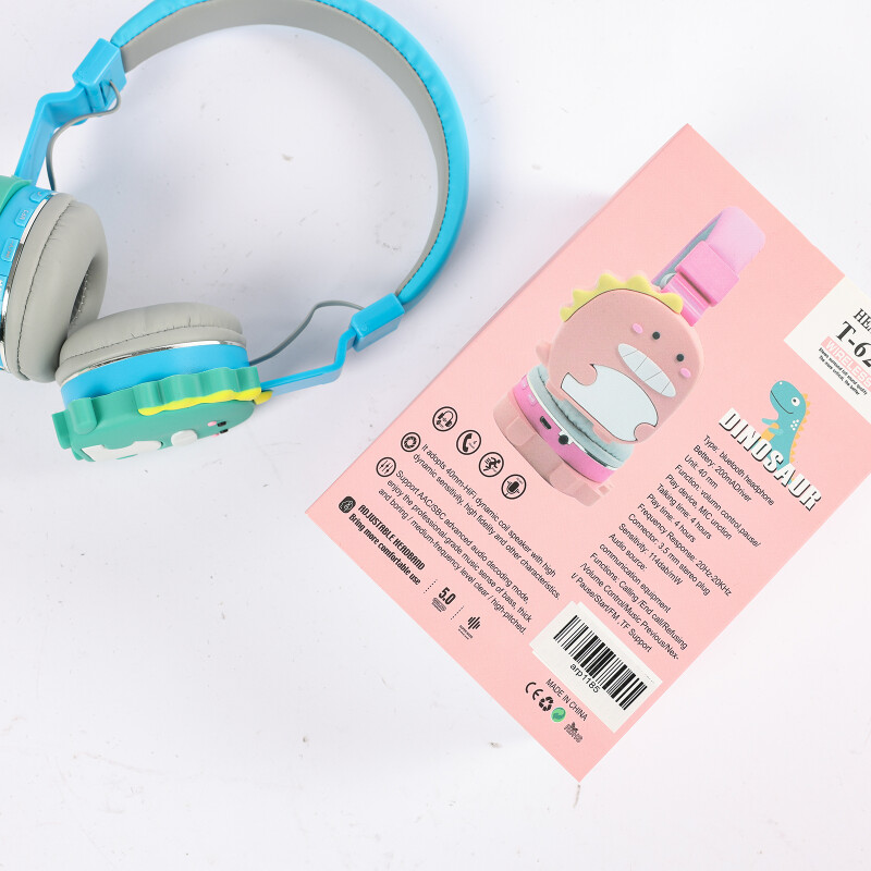 Auriculares bluetooth T-623 con vincha diseño dinosaurio azul Auriculares bluetooth T-623 con vincha diseño dinosaurio azul