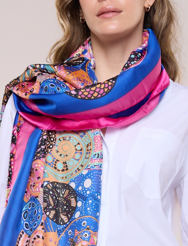 Pashmina De Satén Estampada AZUL/MULTI