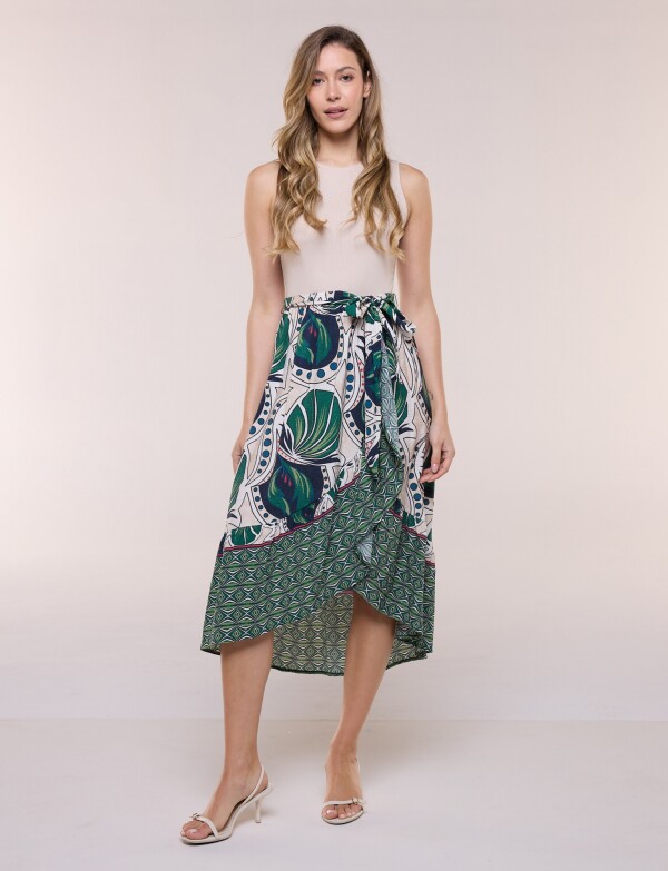 Vestido Combinado Con Lazo BEIGE/MULTI