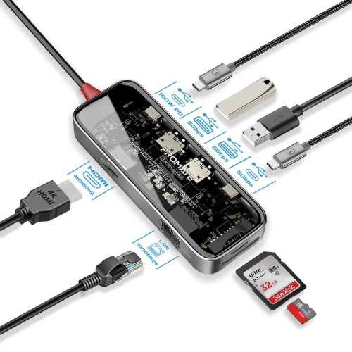 Hub Promate USB-C 8 in 1 100W Power Delivery Hub Promate USB-C 8 in 1 100W Power Delivery