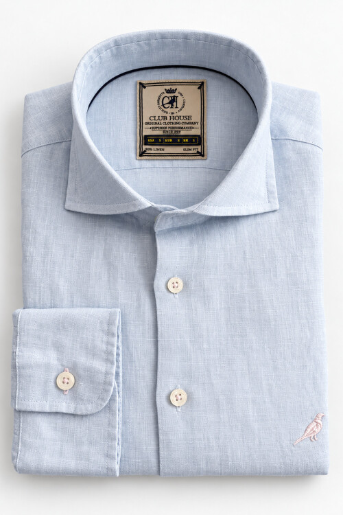 Camisa Lino Hudson Collar Light Sky