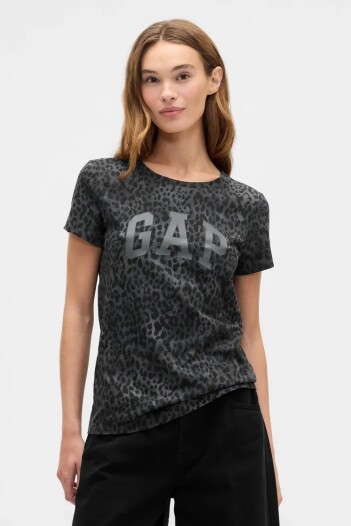 Remera Logo Gap Mujer Blue Leopard Print