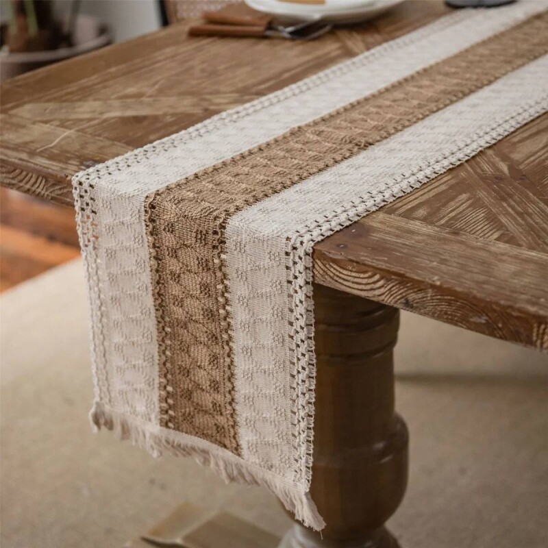 Sendero caminero de mesa tejido 30x150cm marrón