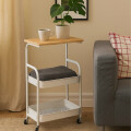 Mesa auxiliar madera y metal con rueditas Blanco