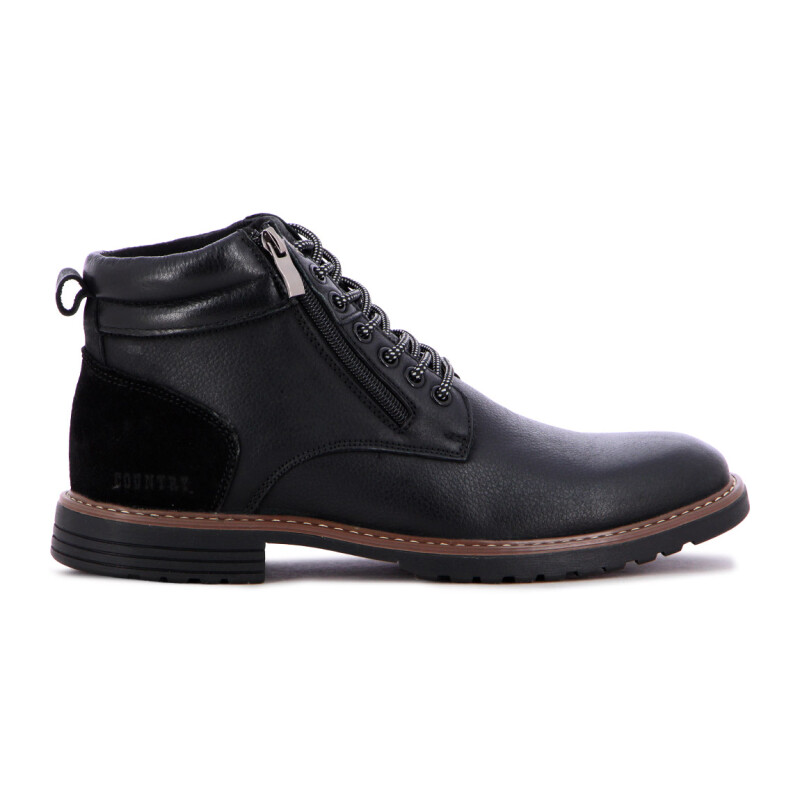 Country Calzado Bota Casual Hombre Acordonado C/cierre - Negro Negro