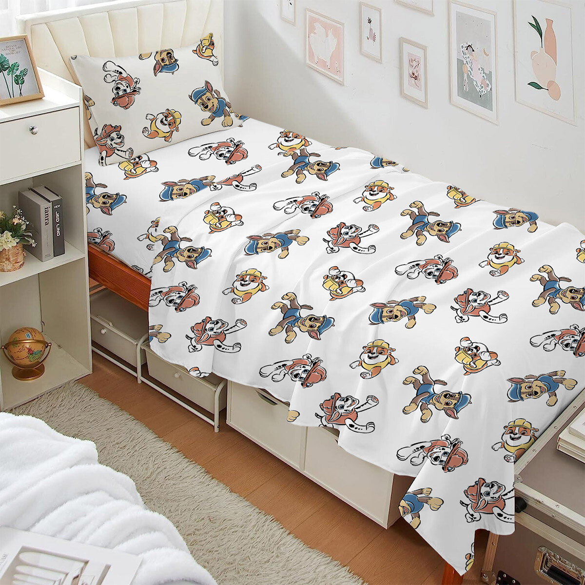 Juego de sábanas infantil 130 hilos 1 plaza 100% algodón - Paw Patrol 