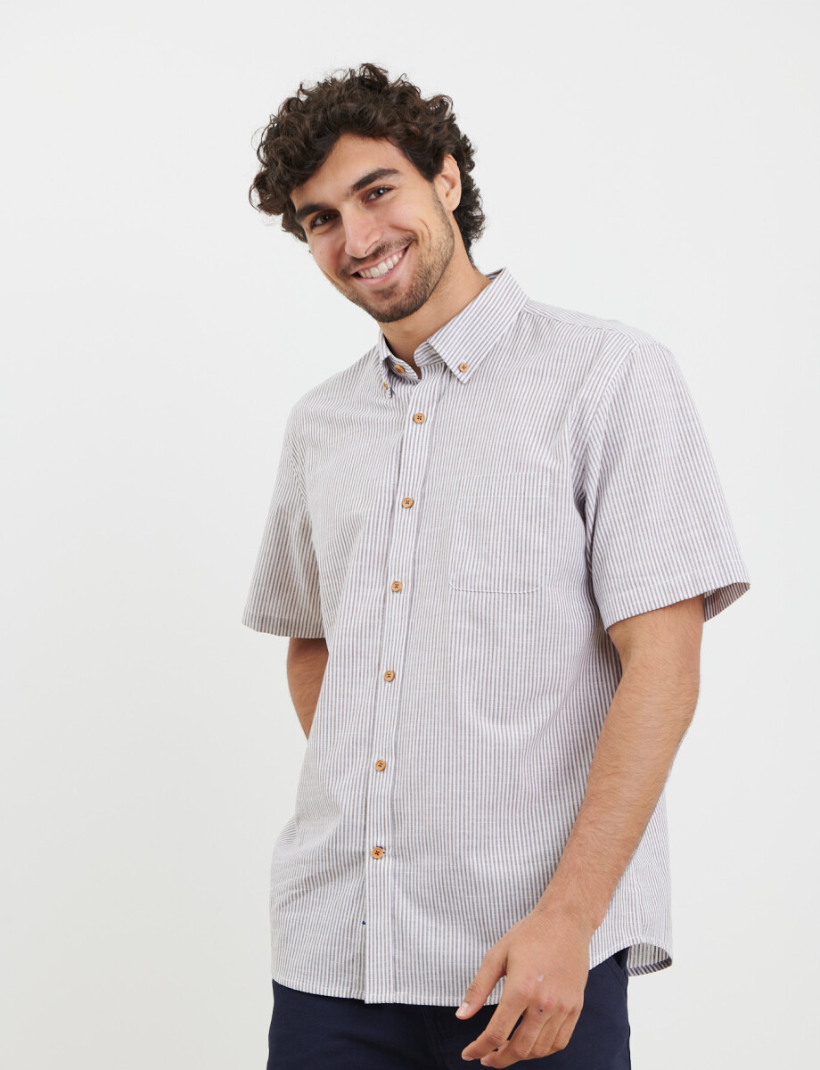 012611 CAMISA HARRINGTON LABEL Tostado / Blanco