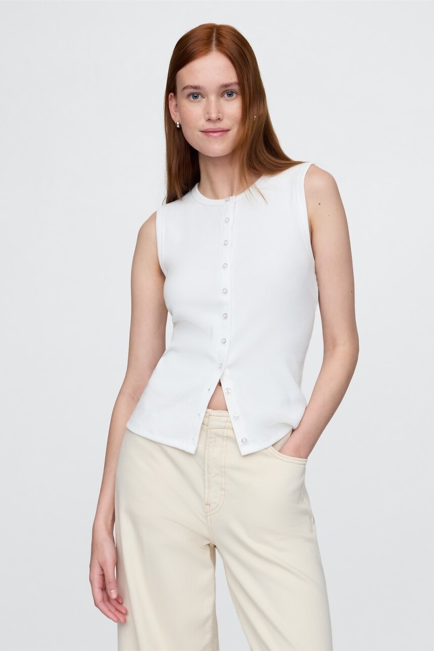 Musculosa Con Botones Rib Mujer Fresh White