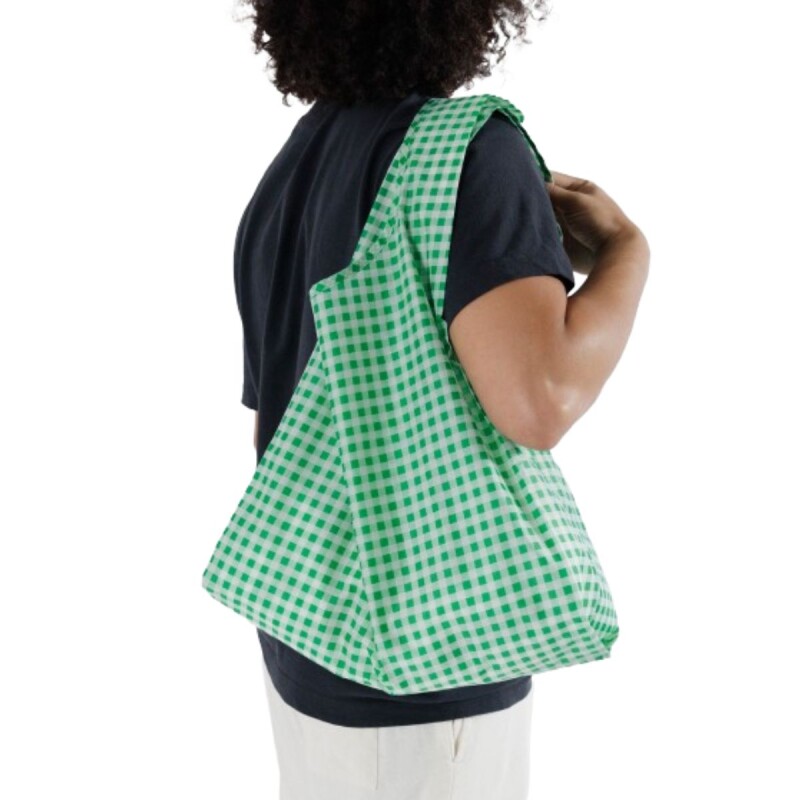 Bolsa Re-utilizable de Nylon Reciclado, Impermeable Green Gingham