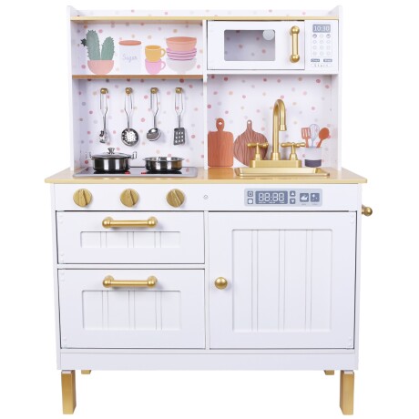 Cocina de Madera Grande Retro Blanco y dorado Cocina de Madera Grande Retro Blanco y dorado