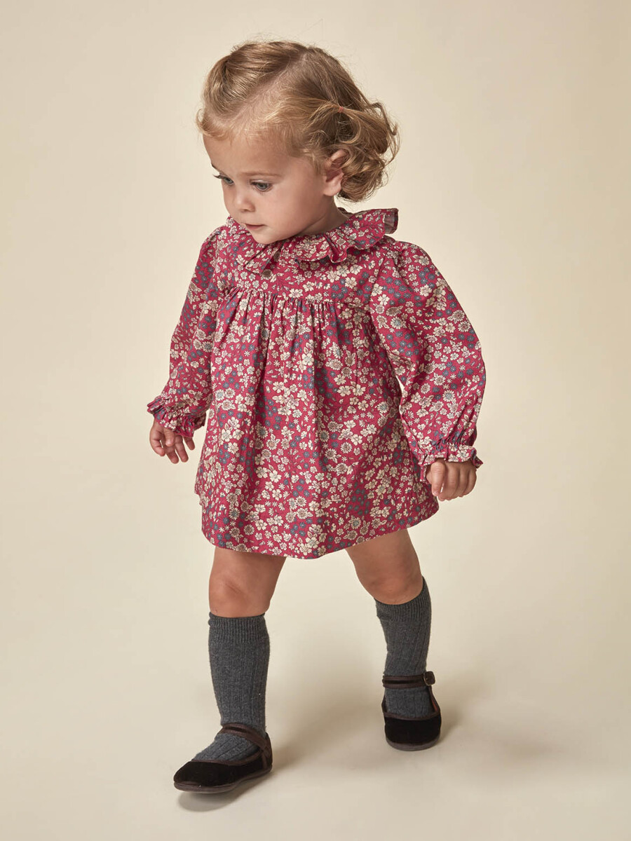 Vestido De Flores Con Cuello Volante Y Lazo Rosa Rosa Maquillaje