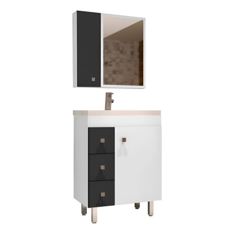 Mueble Baño De 60cm Ancho+bacha+botiquín+espejo Blanco/gris Mueble Baño De 60cm Ancho+bacha+botiquín+espejo Blanco/gris